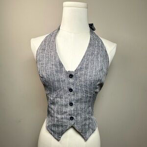 Pinstripe Halter Vest Top – Button Front – Women’s Large